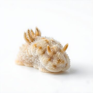 Cute White Sea Bunny Nudibranch Jorunna Parva Isolated on Clean White Background Macro Photography