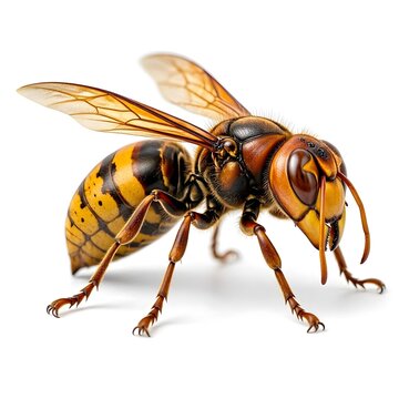Giant Asian Hornet Vespa Mandarinia Close Up Macro Isolated on White Background Studio Shot
