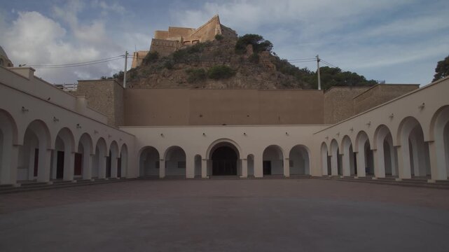 View of Santa Cruz Fort and historic courtyard in Oran, Algeria.