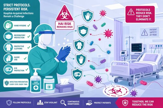 Hospital Acquired Infection Prevention Protocols and Patient Safety Risk Illustration