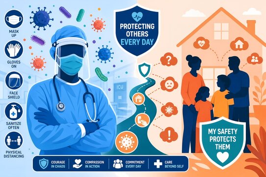 Healthcare Pathogen Exposure Risk Medical Worker Protection and Family Safety Illustration