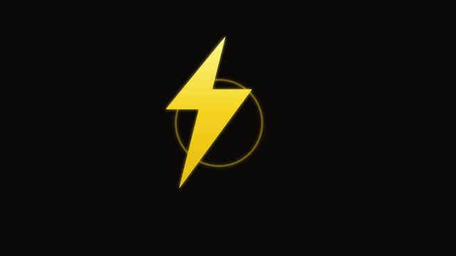 Yellow lightning bolt animation with moving circle on 4k black background, electricity energy