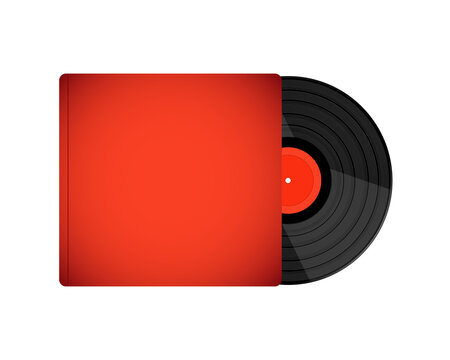 Blank Red Vinyl Record Album Cover Mockup with Black LP Disc PNG