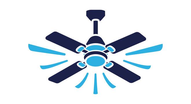 ceiling fan vector airflow cooling flat icon illustration of dark blue electric appliance with fresh wind breeze for summer home room climate control graphic art design element