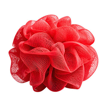 Red bath sponge shower loofah accessory for skin exfoliation hygiene and body care routine isolated on transparent background