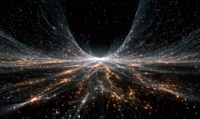 Fototapeta premium Digital particles creating an abstract network, representing data flow, energy, technology, and interconnectedness in a vibrant space