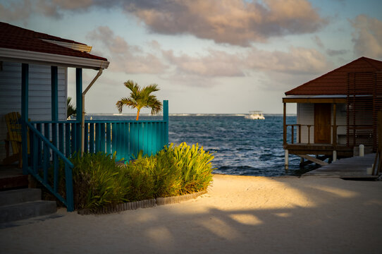 Sunset on the beach on Ambergris Caye in Belize, Central America.
