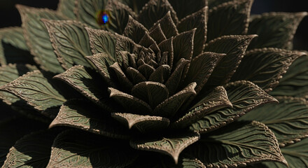 Fototapeta premium Intricately detailed green succulent plant showcases symmetrical fractal patterns and textured leaves perfect for nature themed designs.