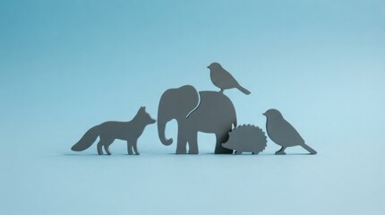 Fototapeta premium Silhouette of Various Animals Against Soft Blue Background