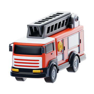 3D Red Fire Engine Truck Side View