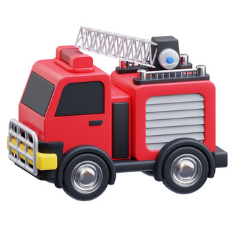 3D Red Fire Engine Truck Front View