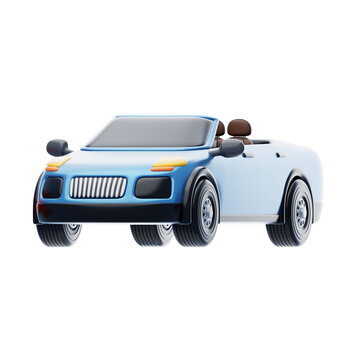 3D Blue Convertible Sports Car Front View