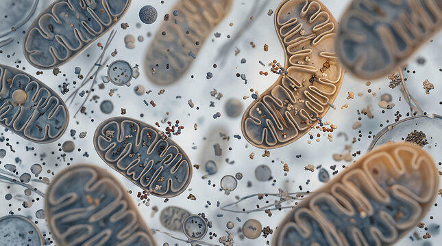 Realistic cellular energy metabolism background illustrating ATP production and mitochondrial activity for biotechnology, pharmaceutical communication, healthcare reports and scientific education.