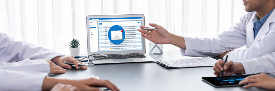 Email notification message showing on computer screen brisk. Digital marketing message information text from business to customer client