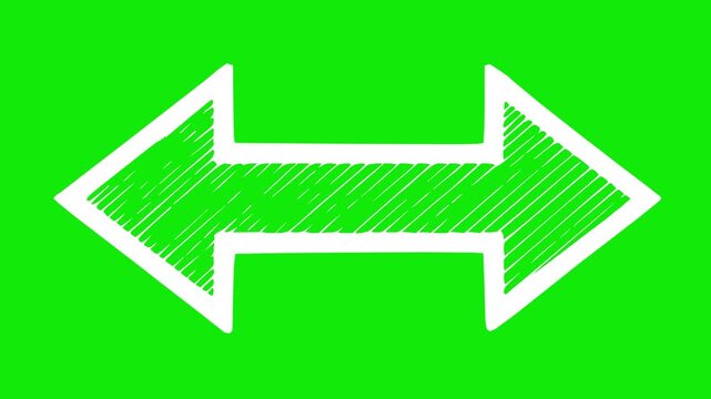 whiteboard line boil animation of a double arrow with a green chroma key background. Hand drawn sketch style indicator for video transitions and presentations