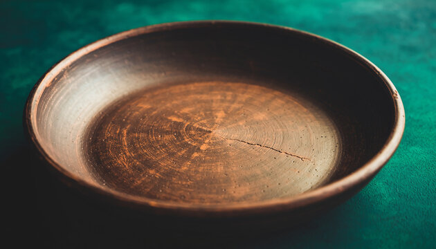 Minimal Empty Ceramic Bowl on Green Fabric.