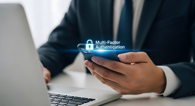 Businessman using smartphone for multi factor authentication and secure login