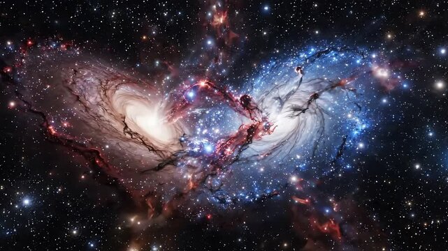 Stunning cosmic scene of two interacting spiral galaxies in deep space