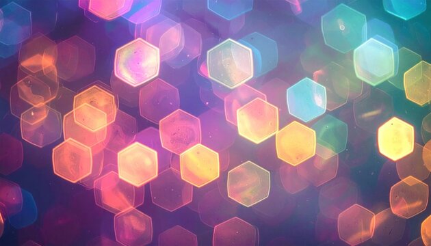 Abstract Hexagonal Bokeh Lights Background in Vibrant Neon Colors - Perfect for Digital Art and Design