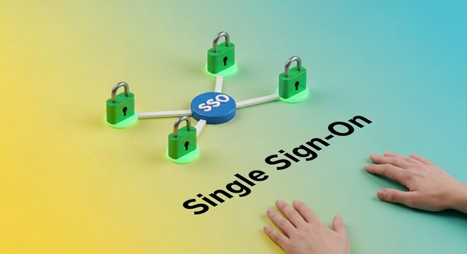 Single Sign On Security Concept With Connected Padlocks And Hands