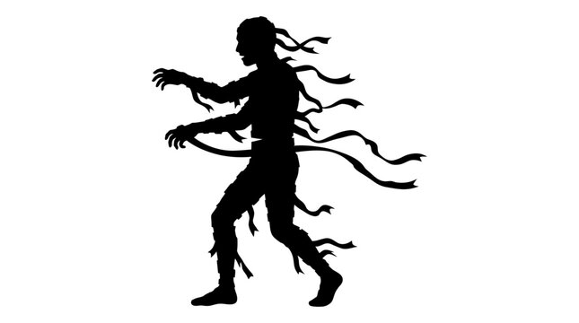 Halloween Halloween zombie figure vector illustration. Black silhouette of undead monster on white background. Creepy walking dead character with braids. Horror icon. Vector