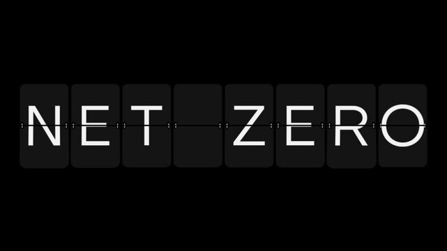 Split-Flap Blank to NET ZERO Environmental Status Display Animation on Black Background