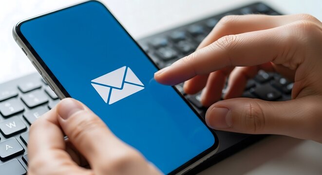 Digital Communication and Messaging: Hand Tapping Email Icon on Smartphone