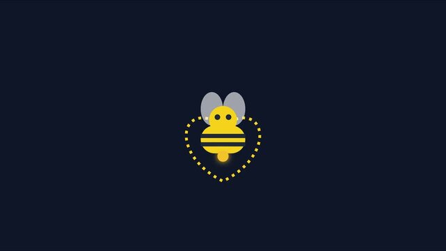 Animated cute bee with pulsing heart shape for love and nature concepts animation 4k honeybee