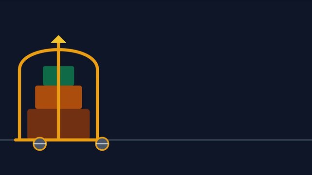 Hotel luggage cart animation with stacked suitcases for travel and hospitality concepts 4k baggage