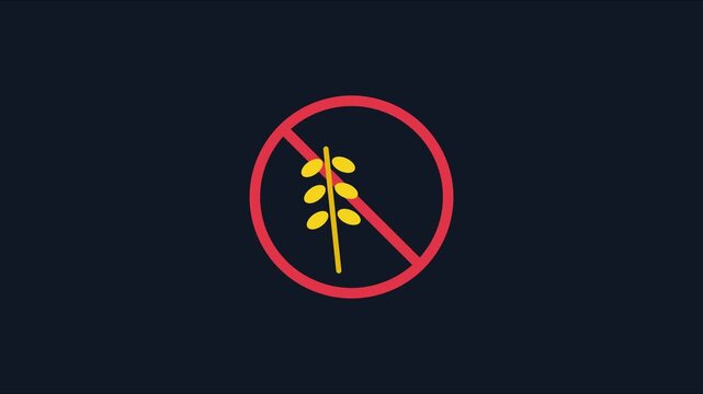 Gluten free animation: no wheat symbol sign for healthy diet and food allergy awareness 4k dietary restriction