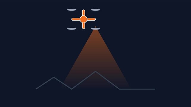 Drone scanning terrain with laser light beam animation for surveying and mapping technology 4k
