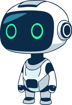 Cute cartoon robot character with glowing green eyes