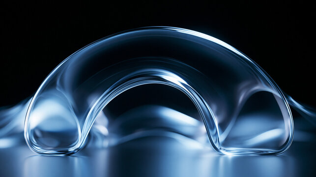 Abstract Glass Arch with Liquid Wave Motion on Dark Background