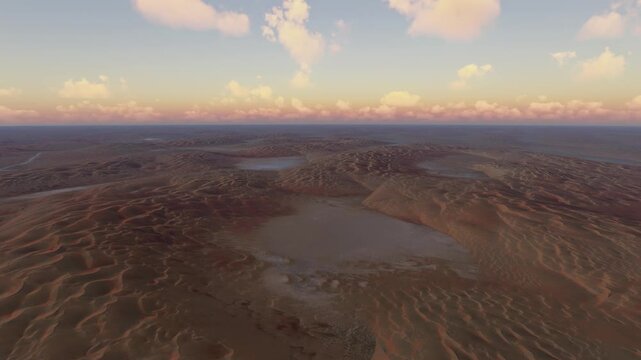 Sunset aerial shot of Liwa Desert Dunes. Abu Dhabi. United Arab Emirates