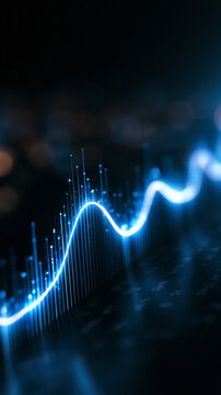 Glowing Blue Digital Data Wave and Stock Market Chart