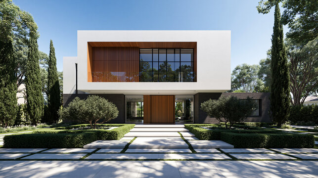 Modern Luxury House Exterior with Landscaped Garden