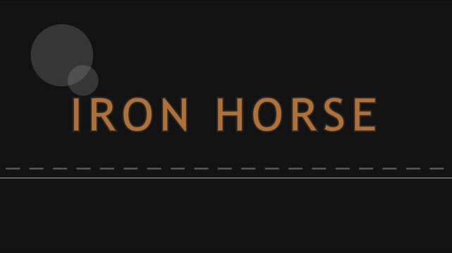 Iron horse title card with minimalist typography and dark animation 4k background, for industrial or, historical documentary projects