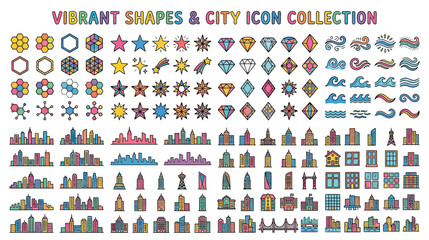 Pixel Art Icons: Shapes, Gems, Waves, and Cityscapes © albab