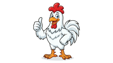 Cheerful cartoon rooster mascot giving a thumbs up on white background. © Dhiyak