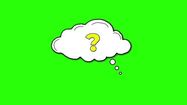 Confused thought bubble cartoon animation with wiggling question mark on green screen 4k.