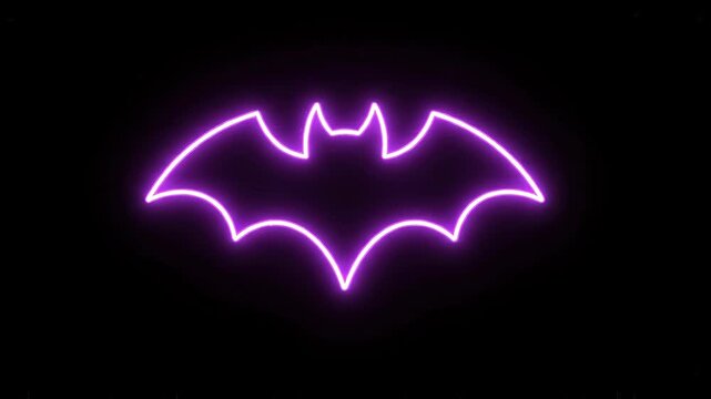 Glowing purple neon bat silhouette icon pulsing on dark background