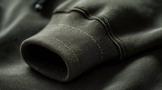 Close-up of olive green hoodie sleeve