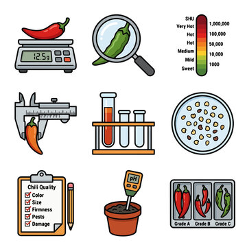Chili Quality Inspection and Agricultural Testing Icons