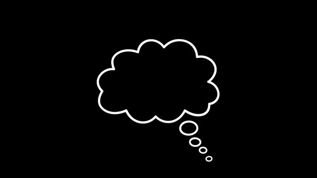 Thought bubble animation, ideas, thoughts, comic style, looping motion graphics, cartoon doodle, dark background, 4K video
