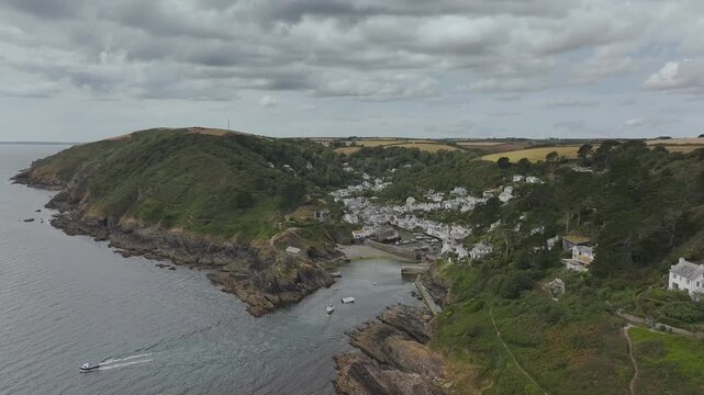 Polperro Harbour and Village from a drone, Polperro, Looe, Cornwall, England