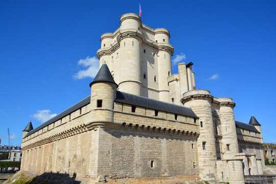 PARIS FRANCE: Chateau de Vincennes is a massive 14th and 17th century French royal fortress in the donjon tower, 52 meters high, the tallest medieval fortified structure of Europe