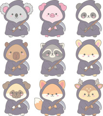 Fototapeta premium Cute animals in Grim Reaper Costume