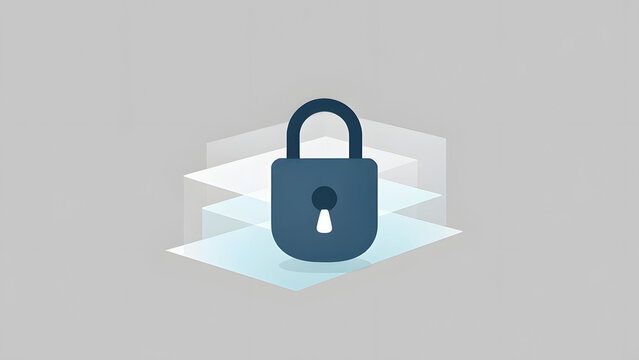 Digital Security Lock: A modern padlock icon symbolizes digital security and data protection, presented against a backdrop of layered digital information.