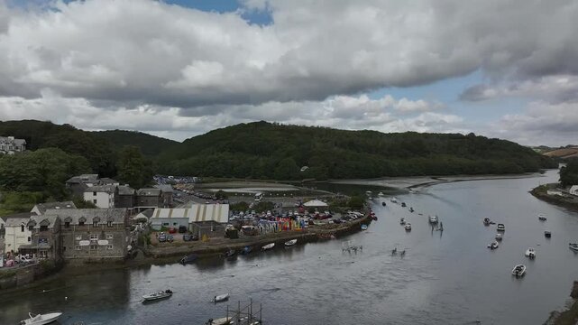 LOOE over River Looe from a drone, Cornwall, England