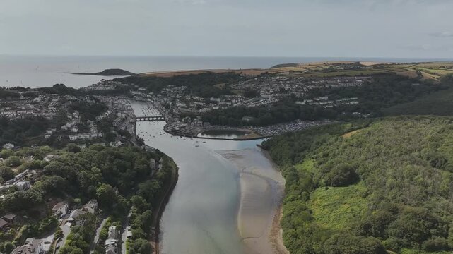 LOOE over River Looe from a drone, Cornwall, England